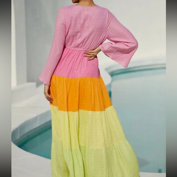 NWT PQ Swim Beach Maxi Dress Women XS,S Colorblock Flowy Linen Resort Pilyq Swim - Picture 9 of 12